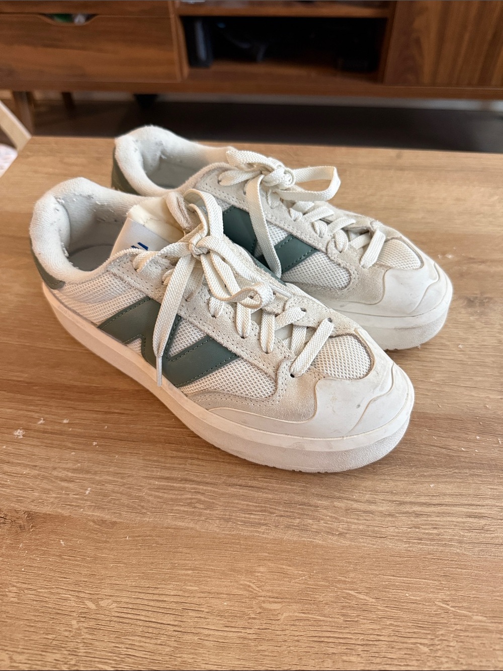 New Balance CT302 White Sneakers with Green Stripes